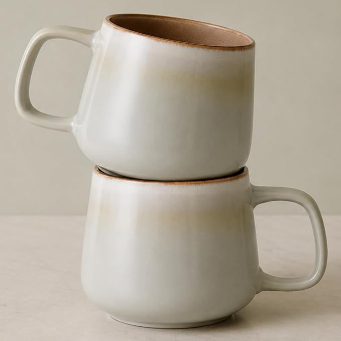 Ava Nord Large Stoneware Ceramic Coffee Mugs Set of 2 | 20 oz | Sage Ash | Lead-Free, Non-Toxic, Freezer - Microwave & Dishwasher Safe, Comfortable Handle, Aesthetic Nordic Design for Tea, Cocoa