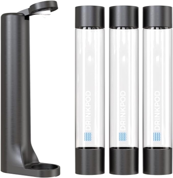 Fizzpod Home Soda Maker Sparkling Water Carbonator With 3 Bottles and 2 Bottle Brushes (Black)