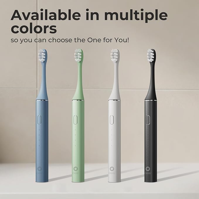 Oday Sonic Electric Toothbrush for Adults with Wall Mounted UV Toothbrush Cleaner Holder and 4 Brush Heads, Wireless Charging, IPX7 Waterproof, 1 Month+ Battery, White