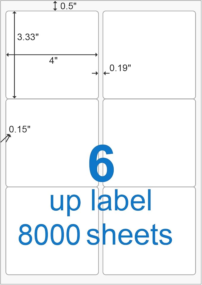 BESTEASY Sticker Labels Compatible Laser/Ink Jet Shipping Labels (8000 Sheets, 6 up-3-1/3 x 4")