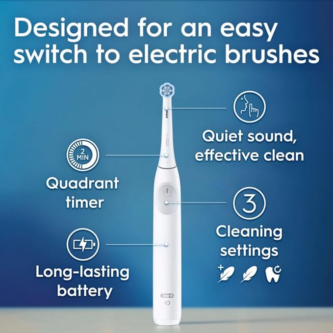 Oral-B Rechargeable Electric Toothbrush, iO2 Starter Kit, 3 Cleaning Modes, Automatic Pressure Sensor to Protect Gums, 2 Brush Heads, Pure White
