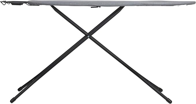 Household Essentials Ultra Ironing Board, 4-Leg, with Steel Top and Iron Rest, Cotton Cover with Fiber Pad, Heat and Stain Resistant, Matte Black Frame, Grey Cover