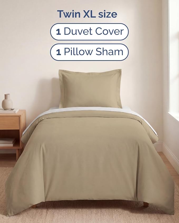 Duvet Cover Twin/Twin XL Size Set - Extra Soft Twin/Twin XL Duvet Cover 68" x 90" with 1 Pillow Sham for Women, Men, Kids & Teens - Comfy, Easy-Care & Fade Free with Zipper Closures and Ties (Beige)