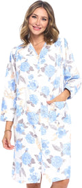 Casual Nights Women's Floral Snap Front Flannel Duster Long Sleeve Lounger Dress