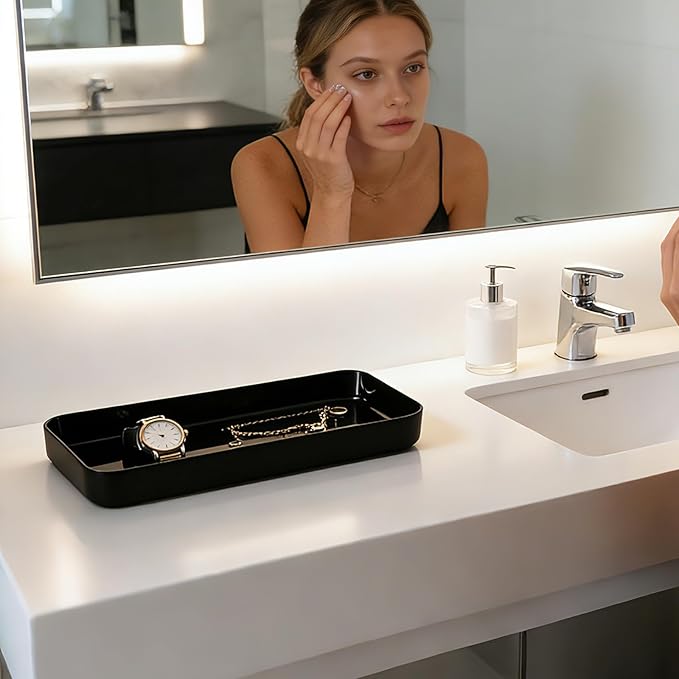 9 Pieces Black Bathroom Accessories Set, Gorgeous Bathroom Set, Trash Can, Toilet Brush, Soap Dispenser and Toothbrush Holder, Soap Dish, Tumber, Qtip Holder, Tray, Sink Countertop Set Decor