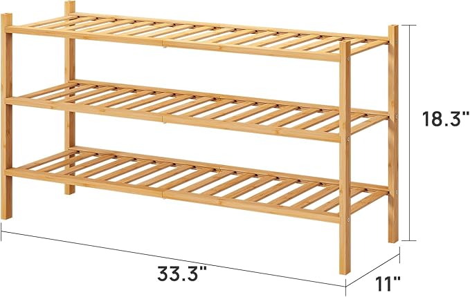 viewcare 3-Tier Long Shoe Rack, Bamboo Wood Shoe Rack for Closet, Entryway & Hallway, Stackable | Beautiful | Functional | Sturdy