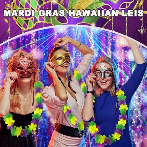 JUNEBRUSHS 24 Pack Mardi Gras Leis Garlands Mardi Gras Throws