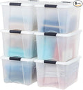 IRIS USA 40 Qt Stackable Plastic Storage Bins with Lids, 6 Pack - BPA-Free, Made in USA - Discreet Organizing Solution, Latches, Durable Nestable Containers, Secure Pull Handle - Pearl