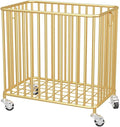 Gold Laundry Basket, Metal Laundry Hamper with Wheels, Rolling Storage Cart, Large Capacity Clothes Organizer, 77Lbs Load, Modern Hollow Design for Bedroom, Bathroom, 15.7x9.8x15.7In