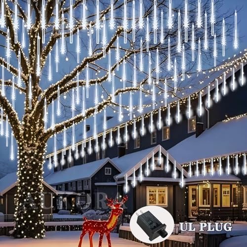 Aukora Outdoor Christmas Lights, Meteor Shower Falling Rain String Light