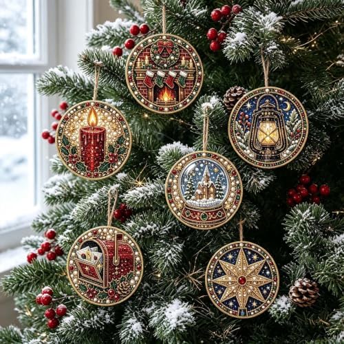 6PCS Christmas Ornaments DIY Pearl Diamond Art Kits for Adult Holiday