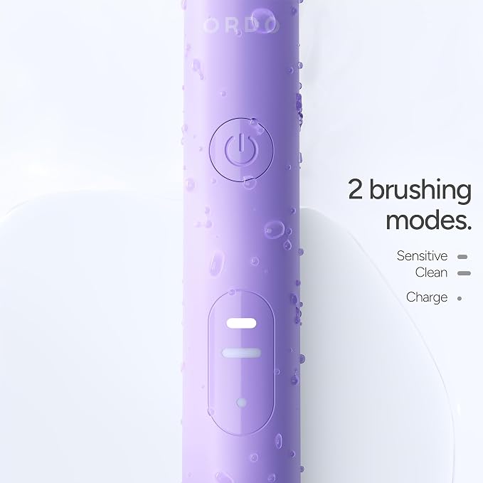 ORDO Sonic Lite Electric Toothbrush, Adults, Rechargeable, USB-C, Lavender | Rechargeable sonic electric toothbrush, 35,000 pulses/min, dual modes, smart timer, 5+ week battery, USB-C charger