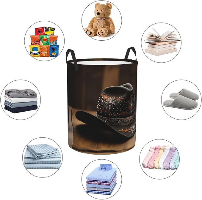American West Rodeo Hat Large Foldable Laundry Basket Hamper,Storage Basket Bin With Handles,For Bathroom,College