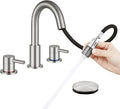 Brushed Nickel Pull Down Bathroom Faucet 3 Hole with Pop Up Drain, Bathroom Sink Faucet with Pull Down Sprayer 2 Modes, 8 inch Widespread Gold Faucet for Bathroom Sink, 2 Handle Vanity Faucet