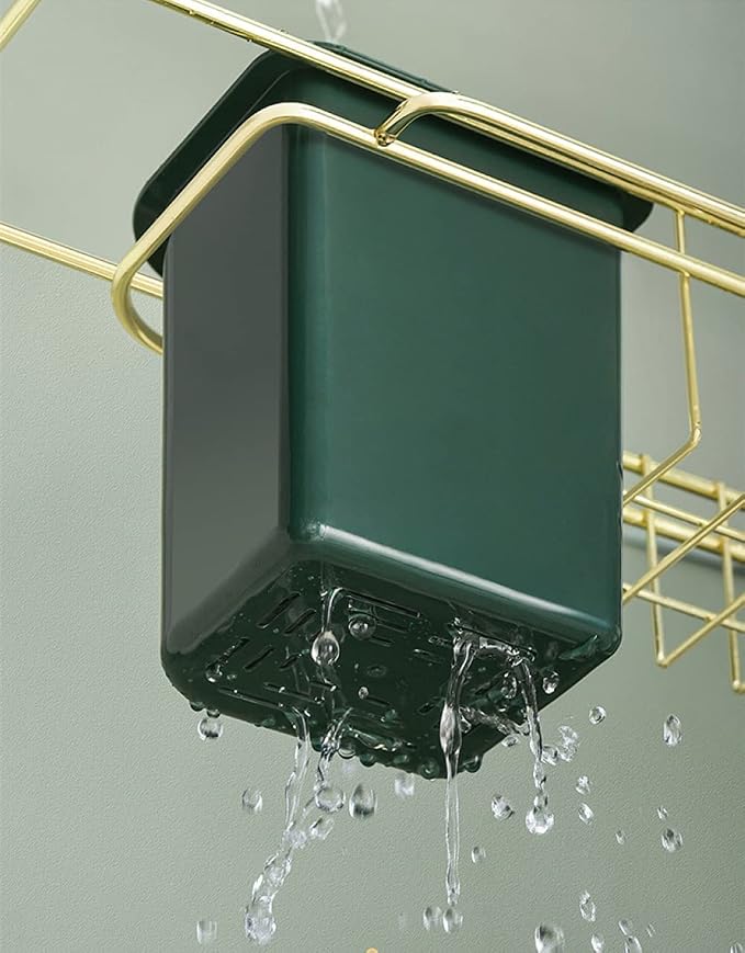 Wrought Iron Kitchen Sink Sponge Holder Drain Storage Rack Suitable for Sponge, Brush, Cloth, Cleaning Agent Green