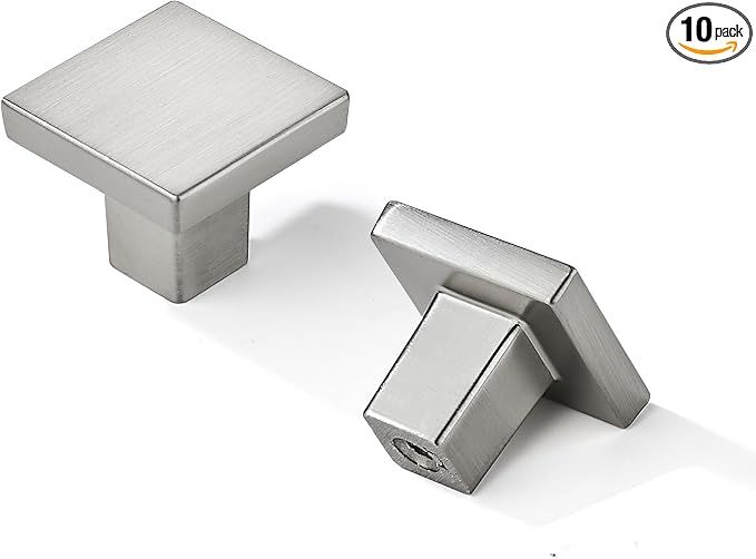 khtumeware 10 Pack Brushed Nickel Cabinet Knobs 1-1/4 inch(32mm) Solid Heavy Duty Square Bi-Fold Door Knob for Kitchen Bathroom and Dressing Table
