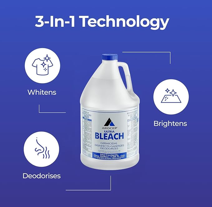 (6 Gallons) Ultra Germicidal Liquid Bleach - For Laundry, Disinfecting, Sanitizing, Deodorizing, Mold & Mildew Stain Remover - 1 Gallon Jugs