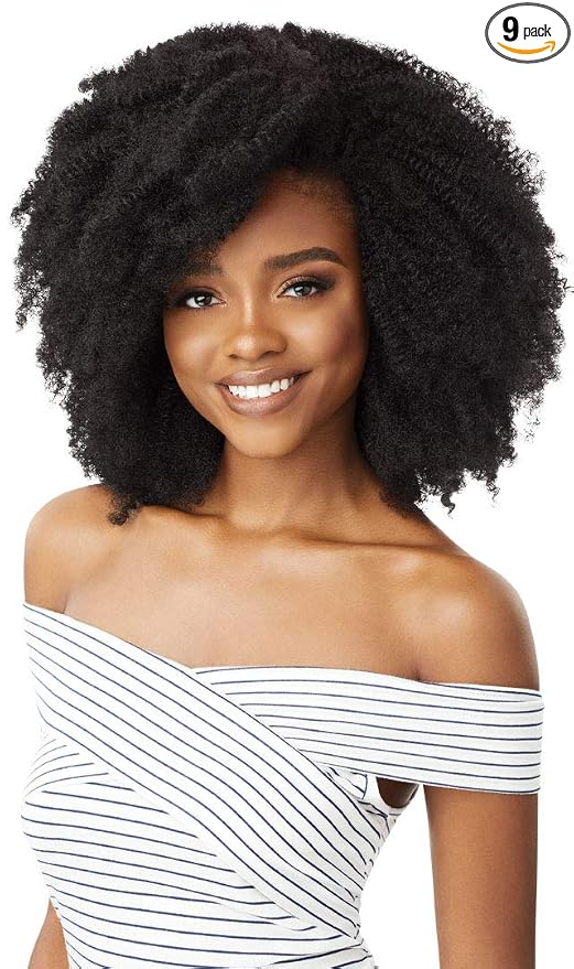 Outre BIG BEAUTIFUL HAIR CLIP-IN Blends Perfectly w/Curly & Textured Hair Creates Longer Fuller Looks 100% Human Hair Premium Blend Limitless Quick Styling - 4C CORKSCREW AFRO (2T1/BU)