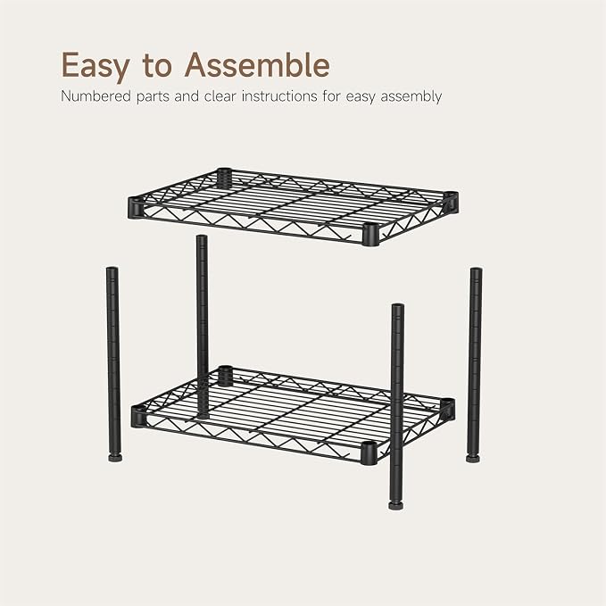 Golpart Small 2 Tier Shelves Storage Wire Shelving Unit Metal Shelf Adjustable Organizers Storage Shelving with Wheels for Bathroom Laundry Room Kitchen Pantry11.7”D x 17.7”W x 12.2”H Black