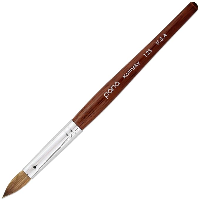PANA Pure Kolinsky Hair Acrylic Nail Brush - Oval Crimped Mahogany Wood Handle (Size 12)