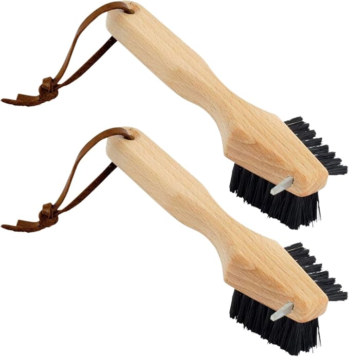 REDECKER Shoe Sole Brush - Wild Boar Bristle, Oiled Beechwood and Stainless Steel Design, 3 Ways to Clean, Made in Germany - Stiff Bristle Boot Brush - Stiff Boot Sole Brush, Set of 2