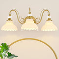Vintage Bathroom Vanity Light, 3-Light Brushed Gold Finish Wall Sconce with Hanging Crystal Accents and Flower-Shaped White Glass Shades, Retro Wall Mount Vanity Light Over Mirror for Bathroom