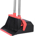 Tiumso Upgrade Broom and Dustpan Set, 51'' Sturdy Long Handle, Large Upright Stand Up Broom and Dustpan, ZeroGap Lip, Self-Cleaning Dustpan Teeth for Lobby Kitchen Office Floor - Black and Red