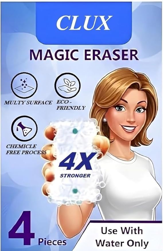 Magic Eraser Cleaning Sponge | Pack of 4 | Chemical-Free, Multi-Purpose Wipe for Effortless Cleaning of Kitchen, Bathroom, Walls, Shoes & More – Tough on Stains, Gentle on Surfaces (AA)