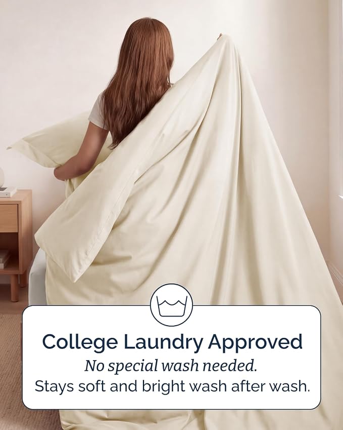 Duvet Cover Twin/Twin XL Size Set - Extra Soft Twin/Twin XL Duvet Cover 68" x 90" with 1 Pillow Sham for Women, Men, Kids & Teens - Comfy, Easy-Care & Fade Free w/ Zipper Closures & Ties (Off White)