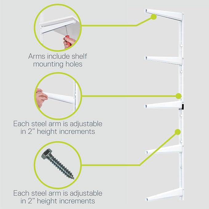 Delta Minimalistic White Shelf Brackets Cycle, Set of 10 Fully Adjustable 12-inch Heavy Duty Shelf Brackets, Holds Up to 800 lbs, Modern Shelf Bracket for Wood Shelves