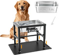 2 Gallon Elevated Dog Water Bowl for Large Dogs with Spill-Proof Mat, 4-Height Adjustable Raised Dog Water Bowl Stand (9.4-14.2'') with Stainless Steel Bowls for Indoor/Outdoor