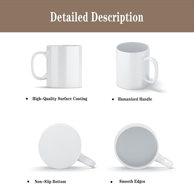 TANGLONG Sublimation Mugs Blank, Tazas Para Sublimacion, White Ceramic Sublimation Cups, Bulk Mugs for Coffee, Tea, Latte, Soup, Milk, Hot Cocoa 11 oz Set of 12