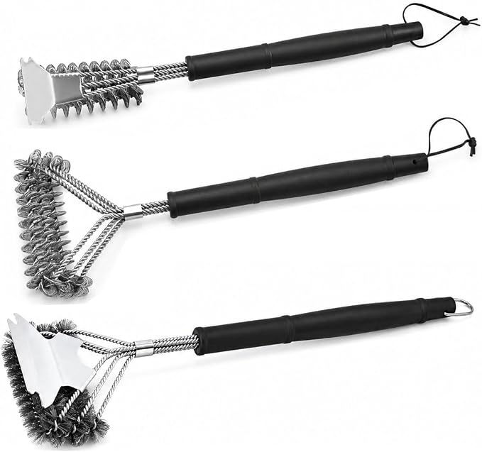3PCS BBQ Grill Cleaning Brush for Cuisinart CGG-288 Prep 'n Go Gas Grill | 17.3" Bristle-Free Grill Brush with Scraper | 16.4" Overlapping Coil Brush | 17.5"3-Row Wire Bristle Grill Brush with Scraper