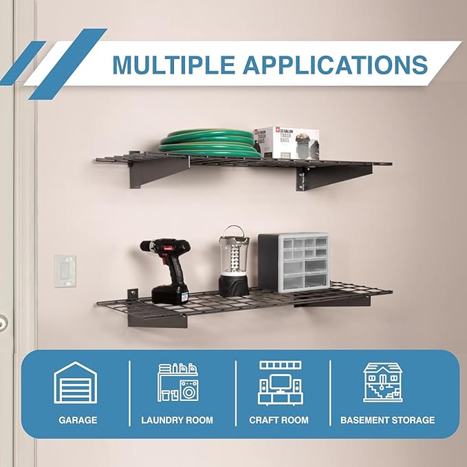 HyLoft 2-Pack Heavy Duty Steel Wall Garage Shelving, 36 in. x 18 in. Adjustable, Includes Hanging Rod, Max Shelf Load 200 Pounds, Item 777, White Powder Coated Finish