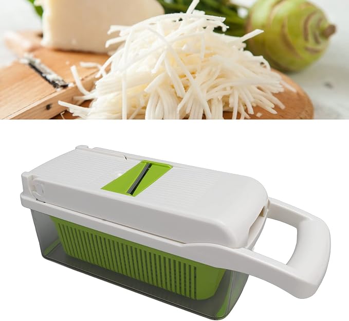 Omabeta Vegetable Peeler Cutter Grater 4 in 1 Multi Function Kitchen Tool with Stainless Steel Blades and Anti Slip Handle for Slicing Dicing Grating Vegetables Fruits Cheese (White)