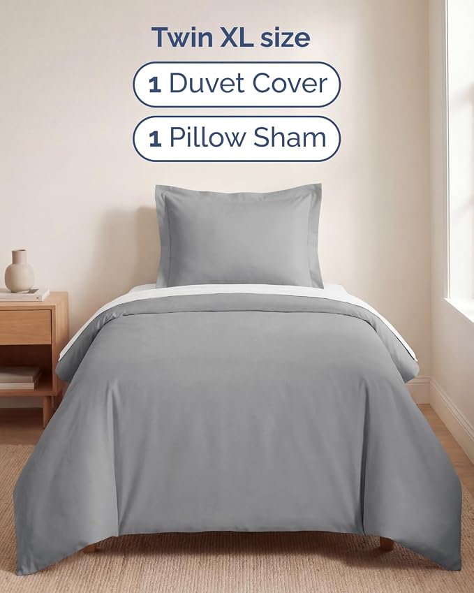 Duvet Cover Twin/Twin XL Size Set - Extra Soft Twin/Twin XL Duvet Cover 68" x 90" with 1 Pillow Sham for Women, Men, Kids & Teens - Comfy, Easy-Care & Fade Free w/ Zipper Closures & Ties (Steel Blue)