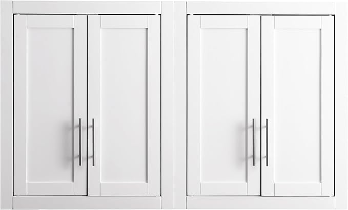 Crosley Furniture Savannah 2-Piece Wall Storage Cabinet, Cabinets for Laundry, Bathroom, Kitchen, White