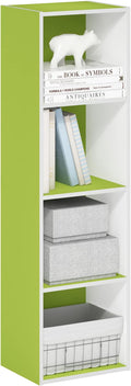 Furinno PASIR Book Shelf, 4-Tier Modern Bookshelf, Open Shelves Bookcase 9 x 12 x 42, Easy Assembly, for Living Room, Bedroom, Home Office, Green/White