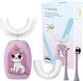 V-WHITE Kids Auto Brush Ultrasonic U-Shaped Toothbrush – 360° Teeth Cleaning, Hands-Free Electric Autobrush for Kids – Gum Protection, Waterproof IPX7, Wireless Charging (Pink)