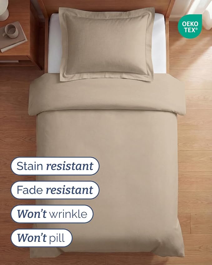 Duvet Cover Twin/Twin XL Size Set - Extra Soft Twin/Twin XL Duvet Cover 68" x 90" with 1 Pillow Sham for Women, Men, Kids & Teens - Comfy, Easy-Care & Fade Free with Zipper Closures and Ties (Wheat)