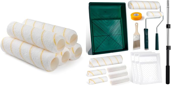 Paint Roller Kit with Extension Pole, 22 Pack, 9"4" Microfiber Paint Rollers, Paint Tray with Liners, Paint Brush & Tape, Painting Supplies for Painting Walls, Ceilings and Home (3 FT)