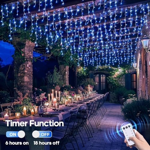 JMEXSUSS 400 LED 38.8 Ft Blue & White Icicle Christmas Lights for Outside