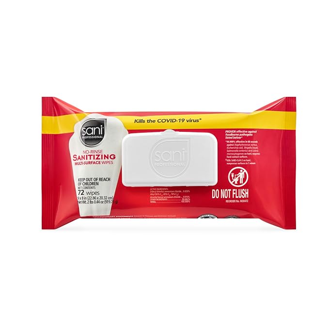 PDI Sani-Professional No-Rinse Sanitizing Multi-Surface Food Service Wipes Softpack, for Restaurants, Kitchen, Commercial and Home Use, Pack of 12, 72 Wipes Each, Large 9" x 8" Wipes