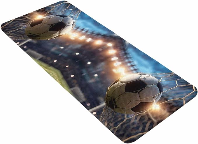 Large Entryway Rug 31.5"x63", Football Sports Absorbent Non Slip Indoor Outdoor Floor Mat, Football Field Goal Net Soccer Low Profile Area Rug for Front Entrance Mudroom Patio Garage Double Door