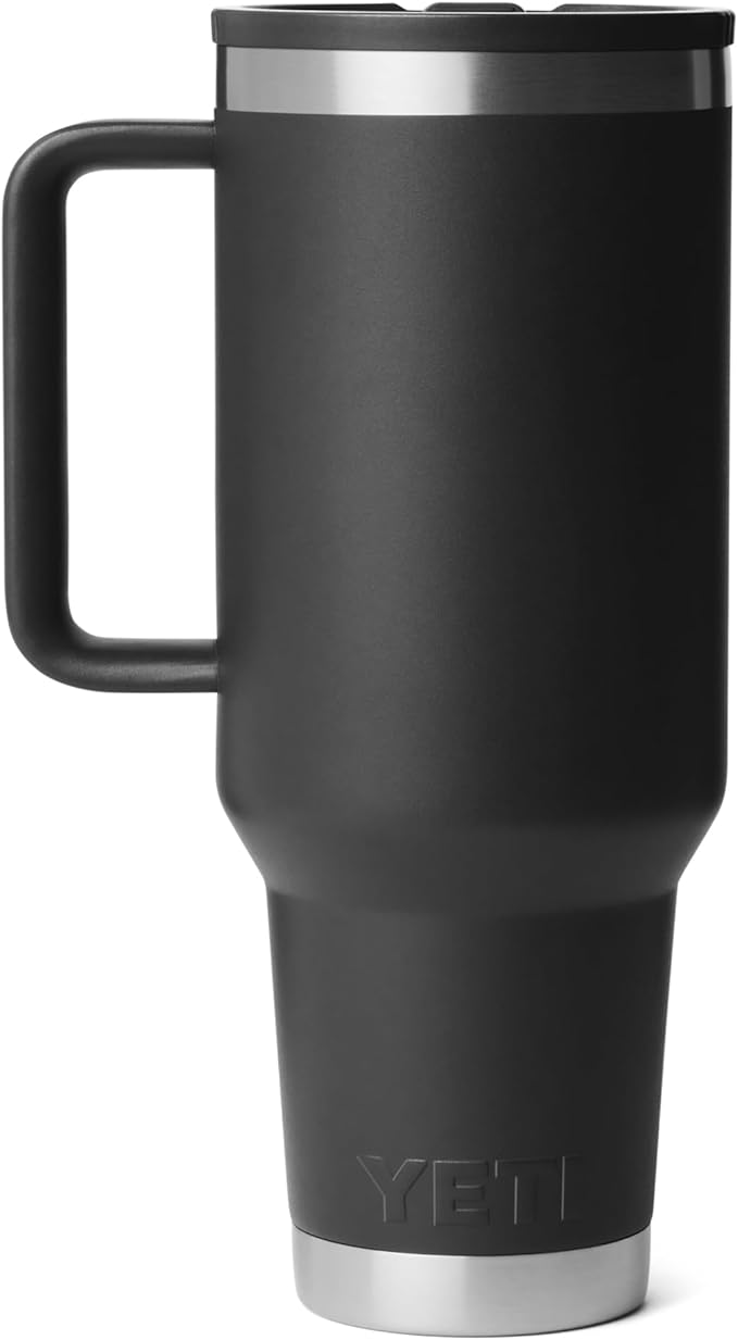 YETI Rambler 40 oz Travel Mug with Flip Straw Lid – Stainless Steel, Vacuum Insulated, Leakproof, Cup Holder Friendly, Black