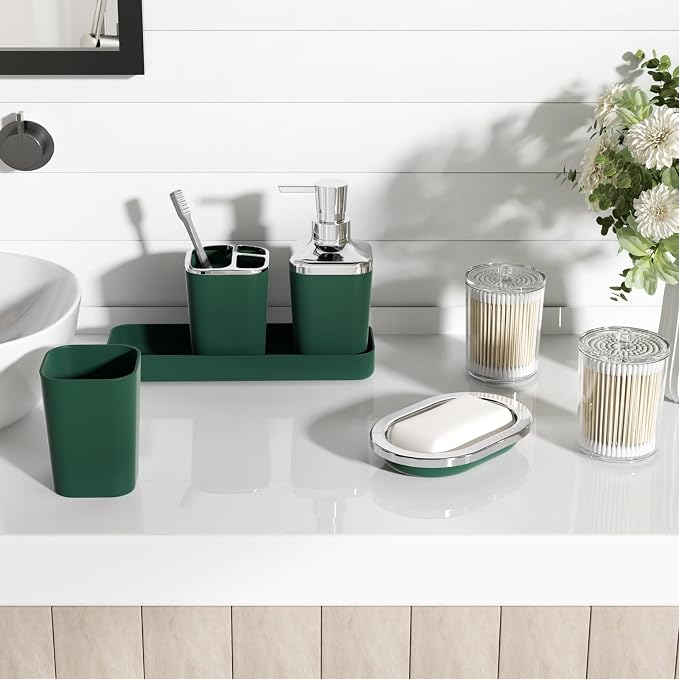 XLHOMO Bathroom Set, 9PC Bathroom Accessory Set, Green Bathroom Accessories, Green Bathroom Set, Trash Can, Soap Dispenser for Home Decor