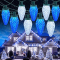 C9 Christmas Lights Outdoor, 114FT 150LED C9 String Lights, Blue|Pure White