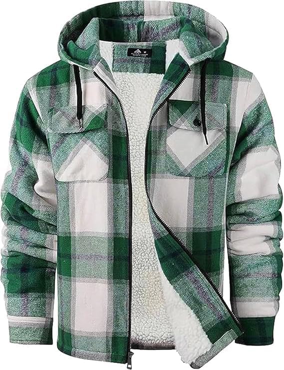 GEEK LIGHTING Men's Flannel Shirts Jacket Sherpa Lined Plaid Zipper Hoodie