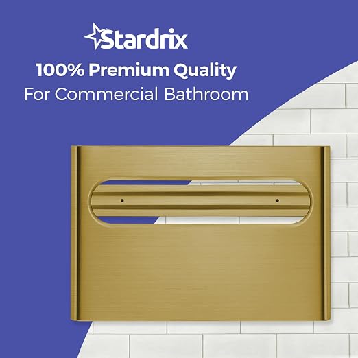 Stardrix Slim Brushed Gold Stainless Steel Toilet Seat Cover Dispenser – Designer Wall-Mount Holder with Curved Edges and Large Capacity for Single or 1/2 Fold Covers, Aesthetic and Modern Look