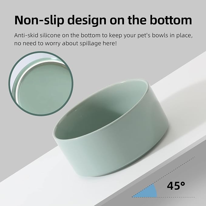Havniva Elevated Dog Bowls Ceramic Dog Bowls with Stand, Dog Food Bowl | 5.1” Raised Dog Bowls with Non-Slip Wood Stand, Dog Food and Water Bowl Set, Double Dog Feeding Bowls for Small Dogs